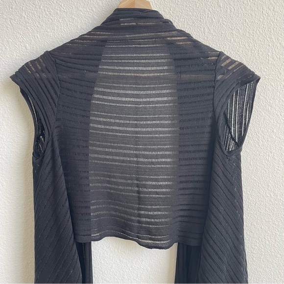 MI & RENA Vintage Black Semi Sheer Stripe Short Sleeve Drape Crop Cardigan Top - Picture 12 of 13